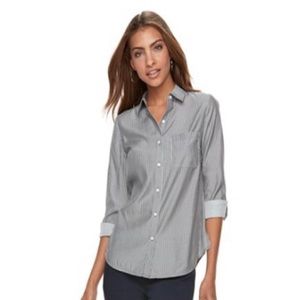 Petite Apt. 9 Roll Tab Button Down Dress Shirt In Blue & White Stripe Small